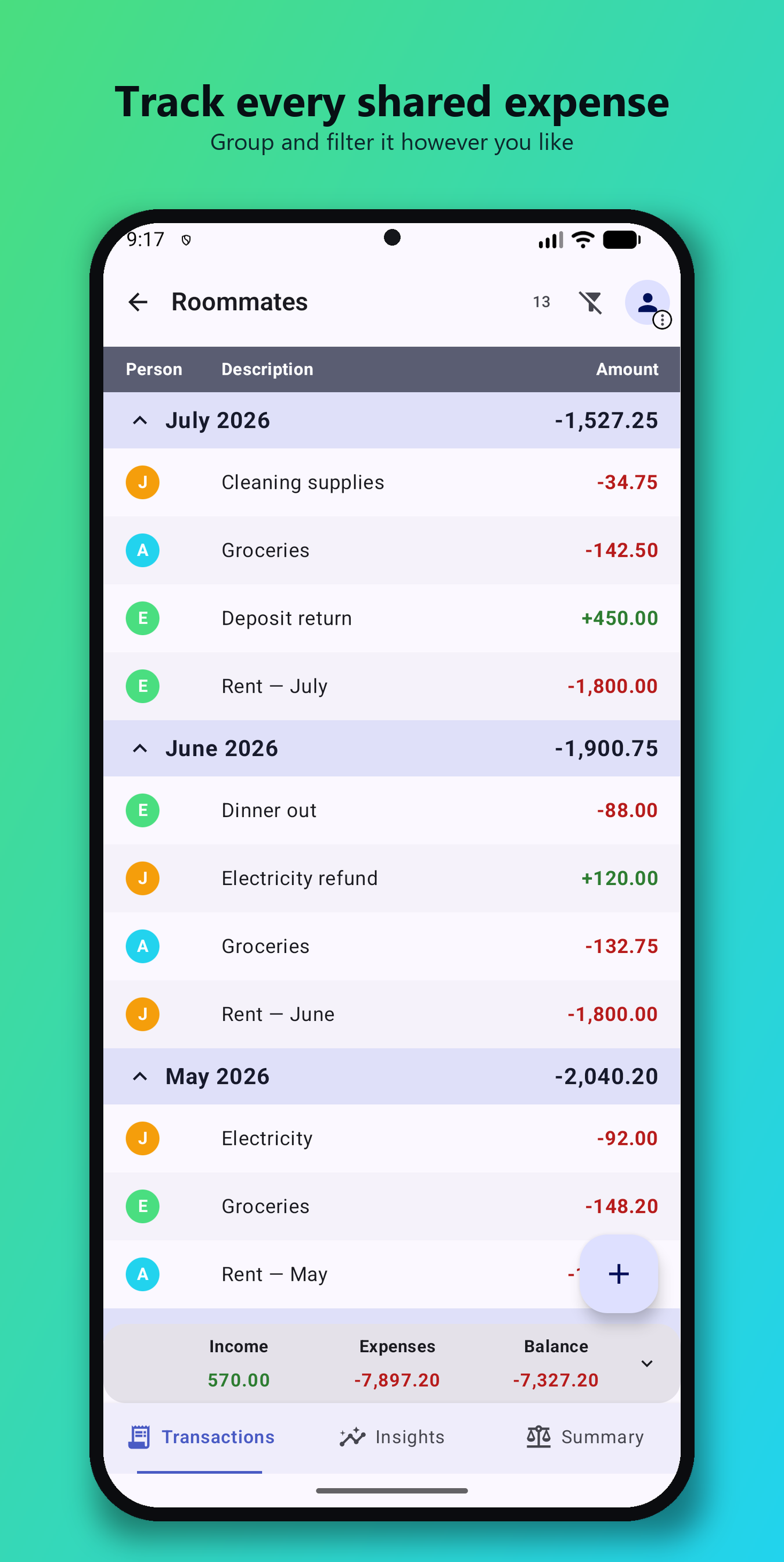 Xpendster transactions