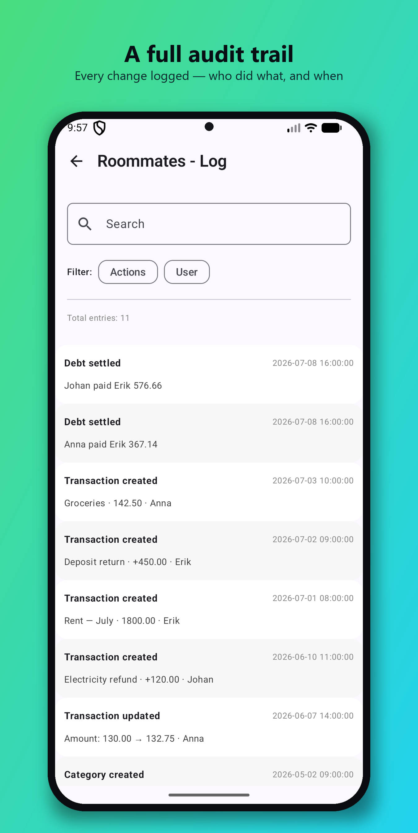 Xpendster audit log